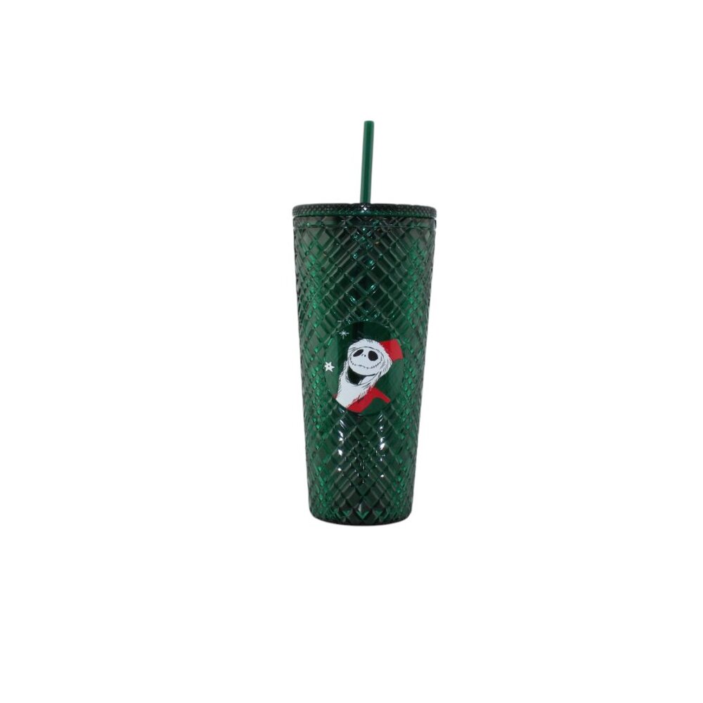 Jack Skellington Green Etched Cup w/ Straw Nightmare Before Christmas by Kcare